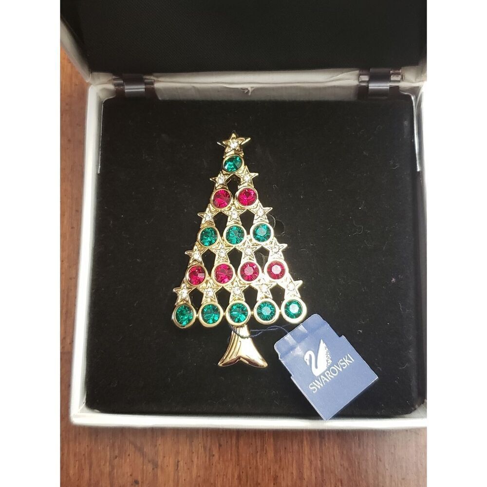 SWAROVSKI Collectible Boxed Christmas Tree Brooch Pin Signed Vintage